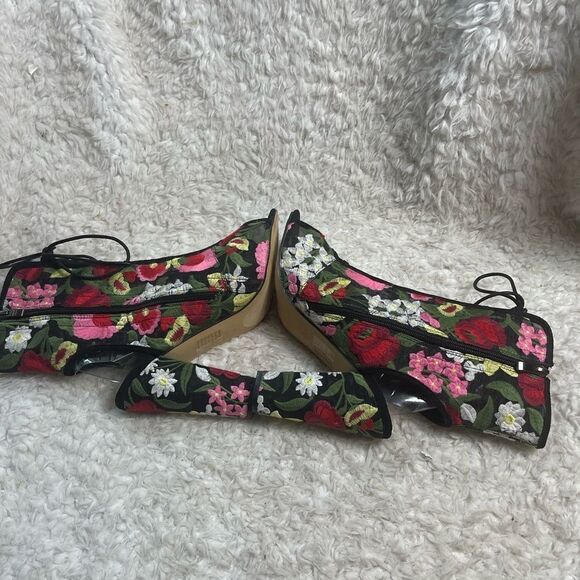 Hot tomato Sheer Mesh multi color floral embroidery lace up corset peep toeSZ11M - Picture 10 of 14